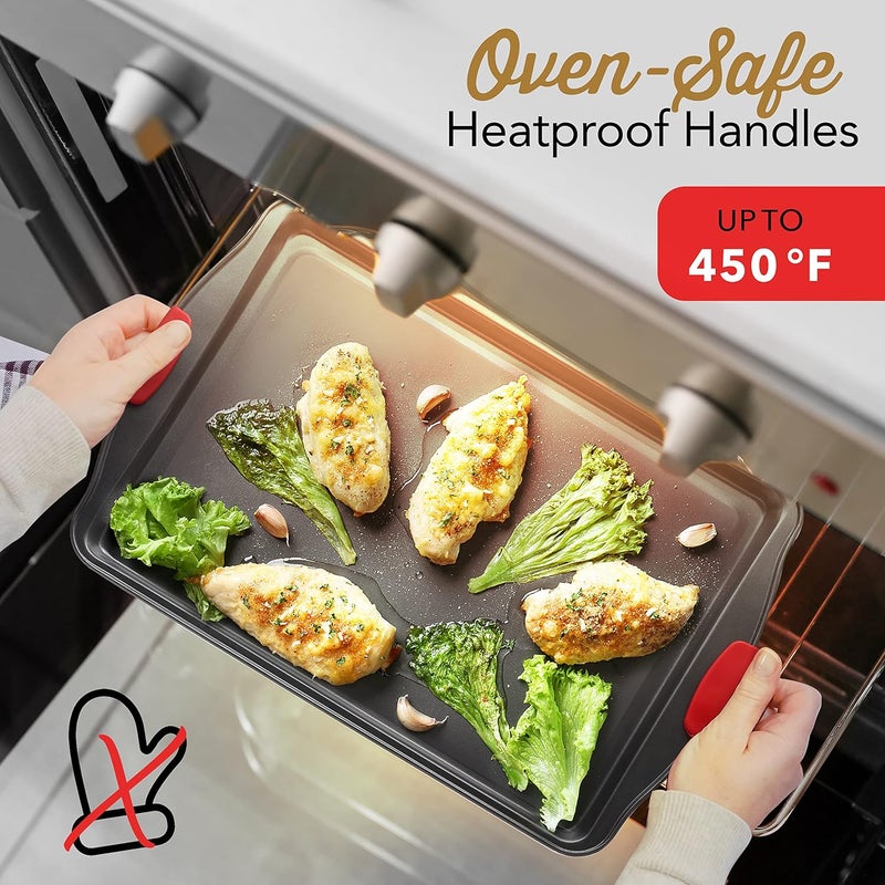 EATEX Baking Sheet Set, 3-Piece Cookie Sheet Set with Silicone Handles, Steel Baking Pans Set, Durable Baking Sheets for Oven, BPA Free Cookie Sheets for Baking Nonstick Set, Sheet Pan - Black Baking Pan - Image 5